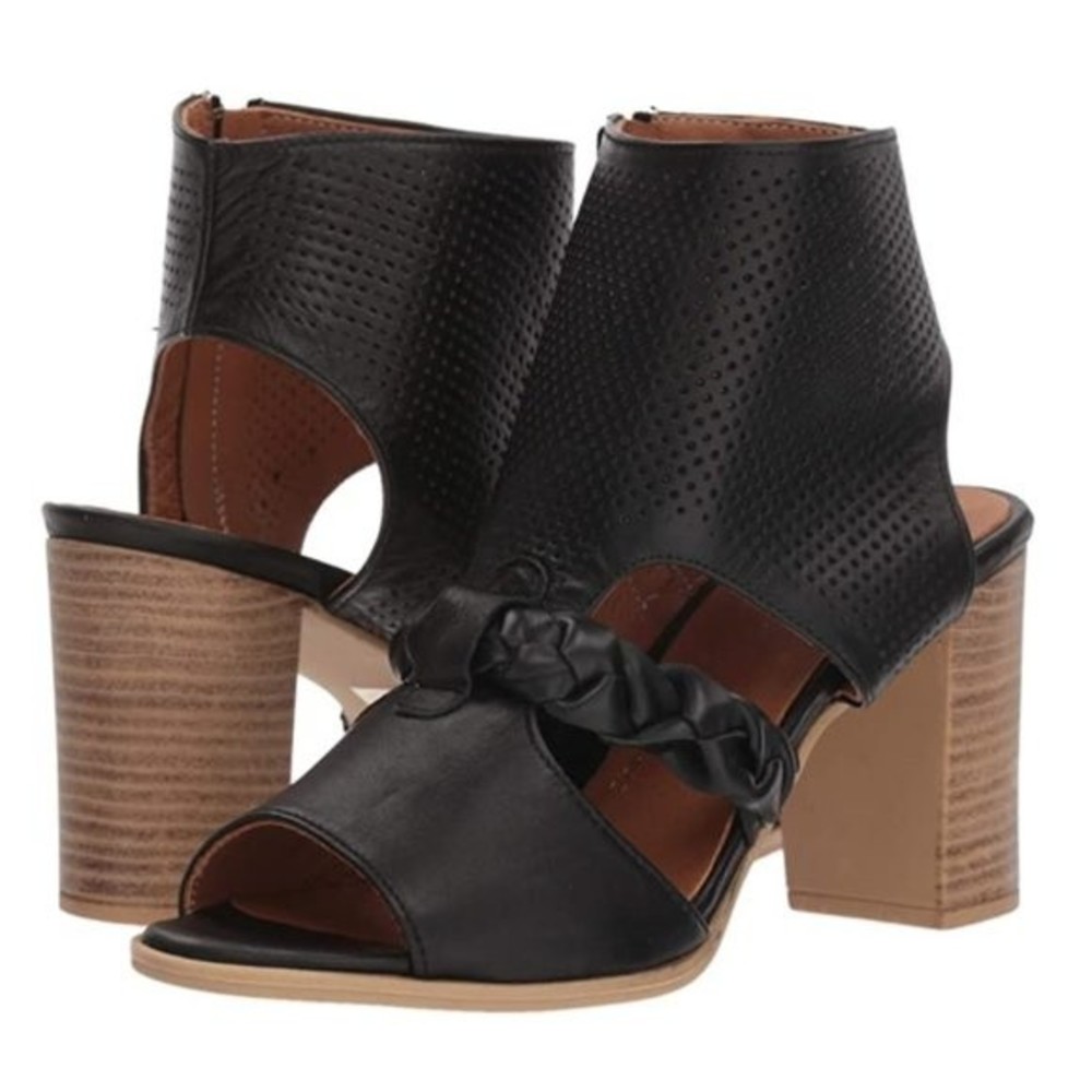 Spring Step Size 40 EU 9 US Black Leather Perforated Peep Toe Booties Shoes‎